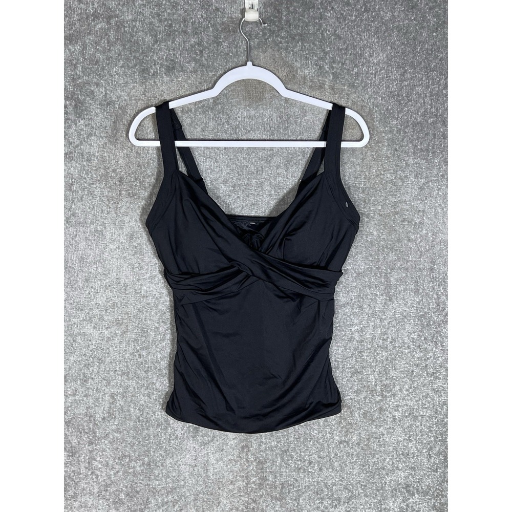 Lands End Built In Underwire Bra Tankini Swim Top Womens Sz 12DD Black Stretch